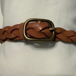 Vintage Gap Braided Leather Belt Tan Brown Brass Buckle